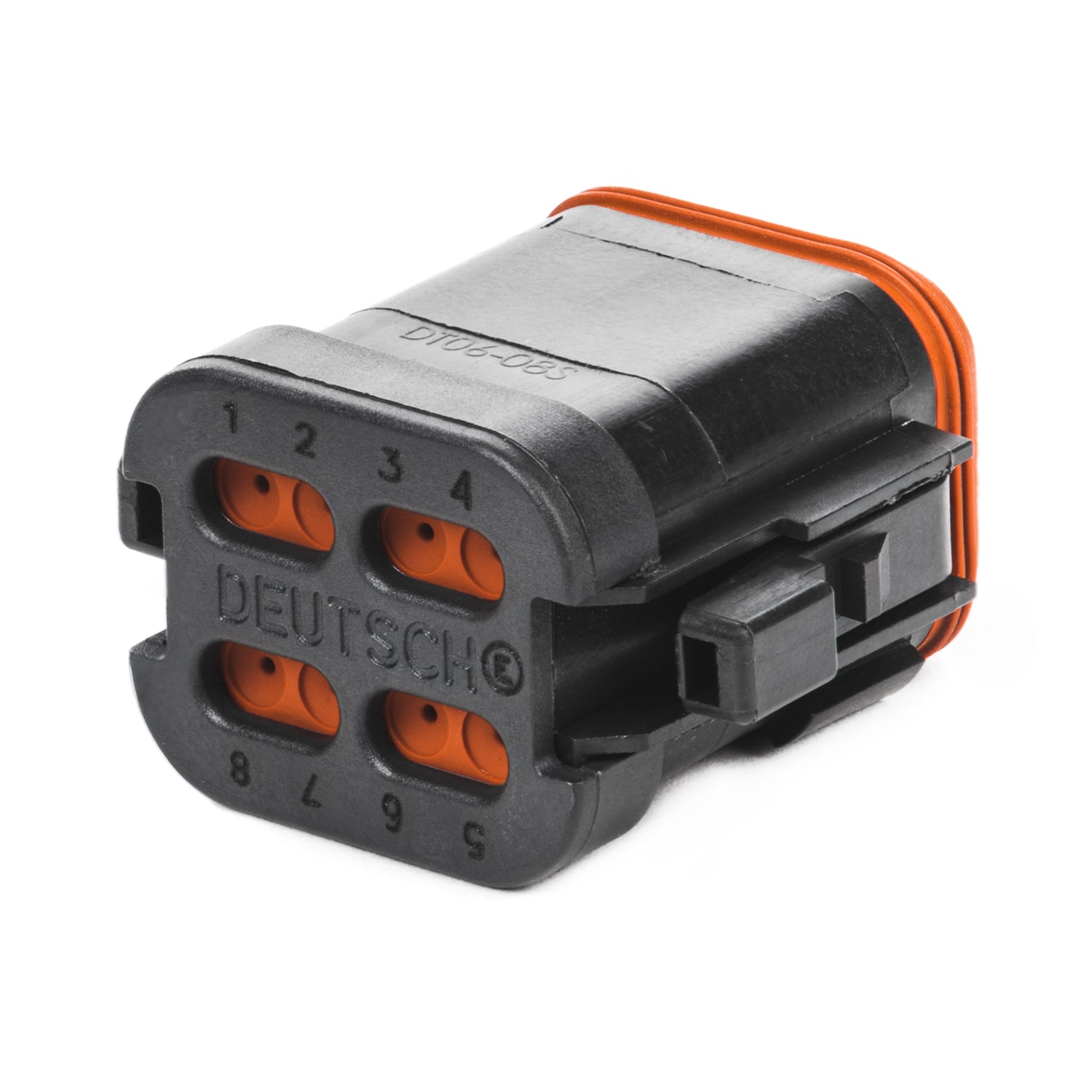 DT06-08SA-CE11 - DT Series - 8 Socket Plug - A Key, Enhanced Seal Retention, Reduced Dia. Seals, End Cap, Black