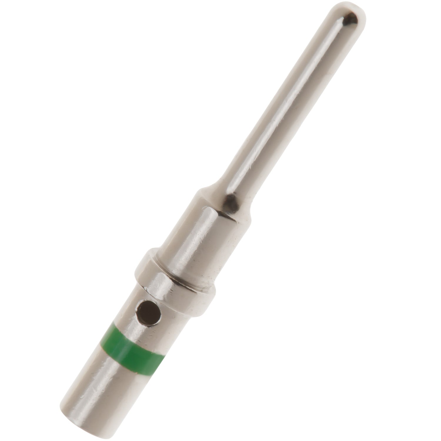 0460-215-16141 - Solid Pin - Size 16 -  14 AWG, 13 Amps, Green Stripe, Nickel Plated
