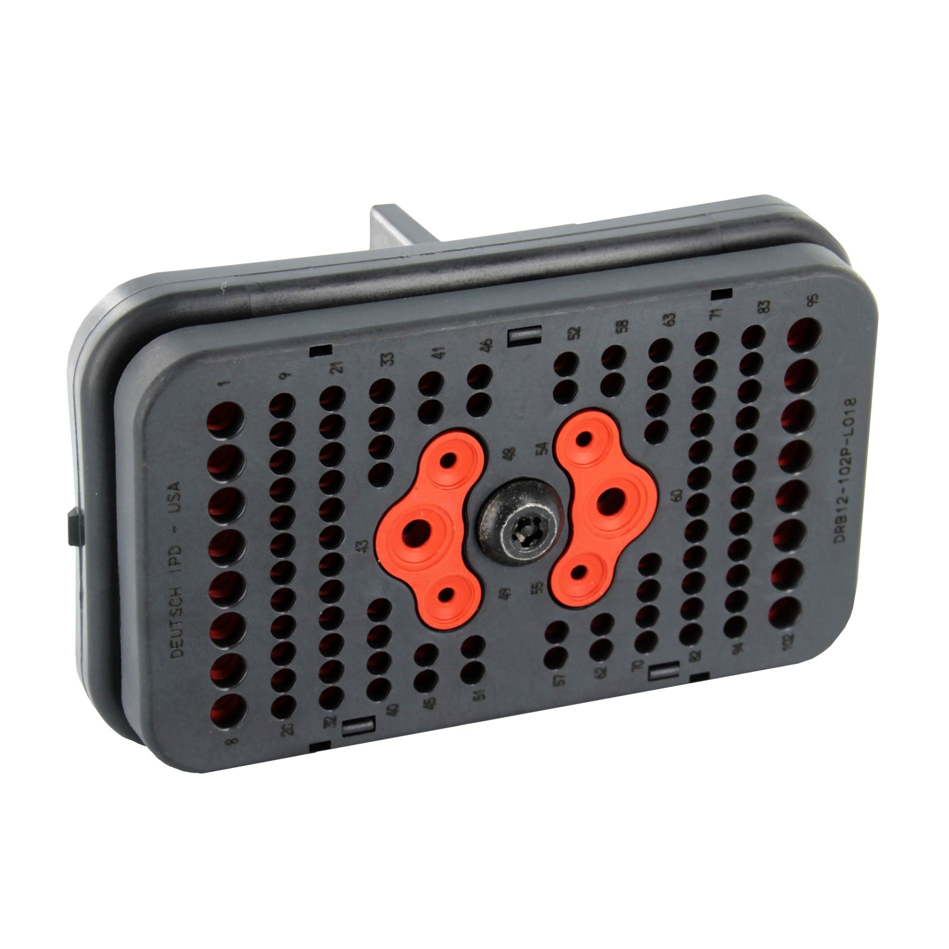 DRB12-102PAE-L018 - 102 Pin Receptacle - Wire Router, Flange, E Seal, A Key, Black - Deutsch DRB Series