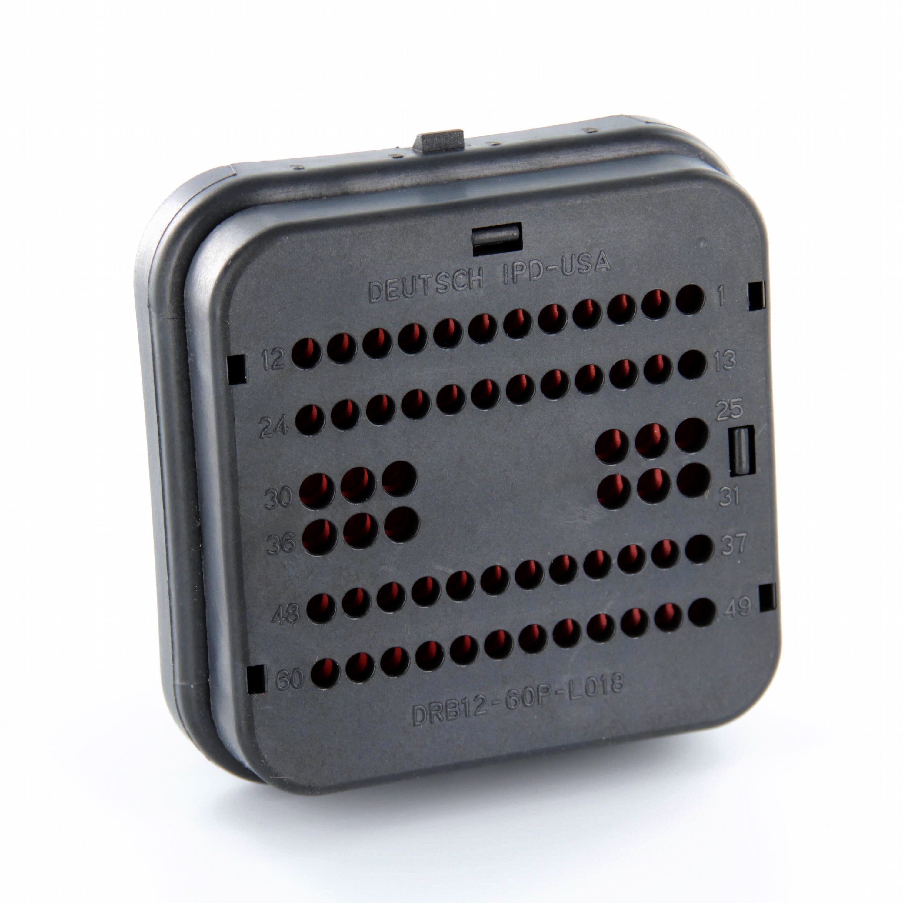 DRB12-60PAE-L018  - DRB Series - 60 Pin Receptacle - Wire Router, Flange, E Seal, A Key, Black