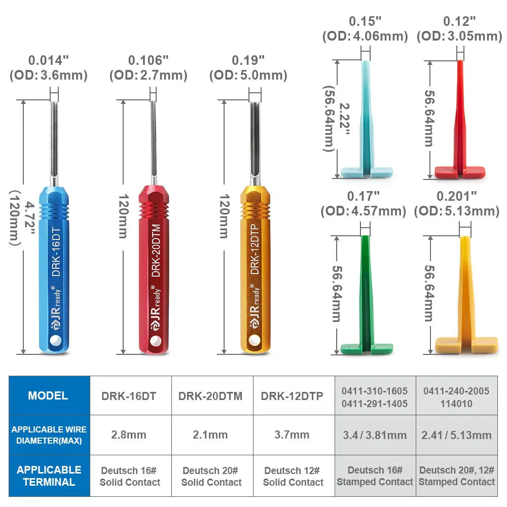 JRready RT1B Pin Extractor Tool – Terminal Removal Tool for Solid & Stamped Contacts Compatible with Deutsch DT / DTM / DTP / HDP / DRC Connectors